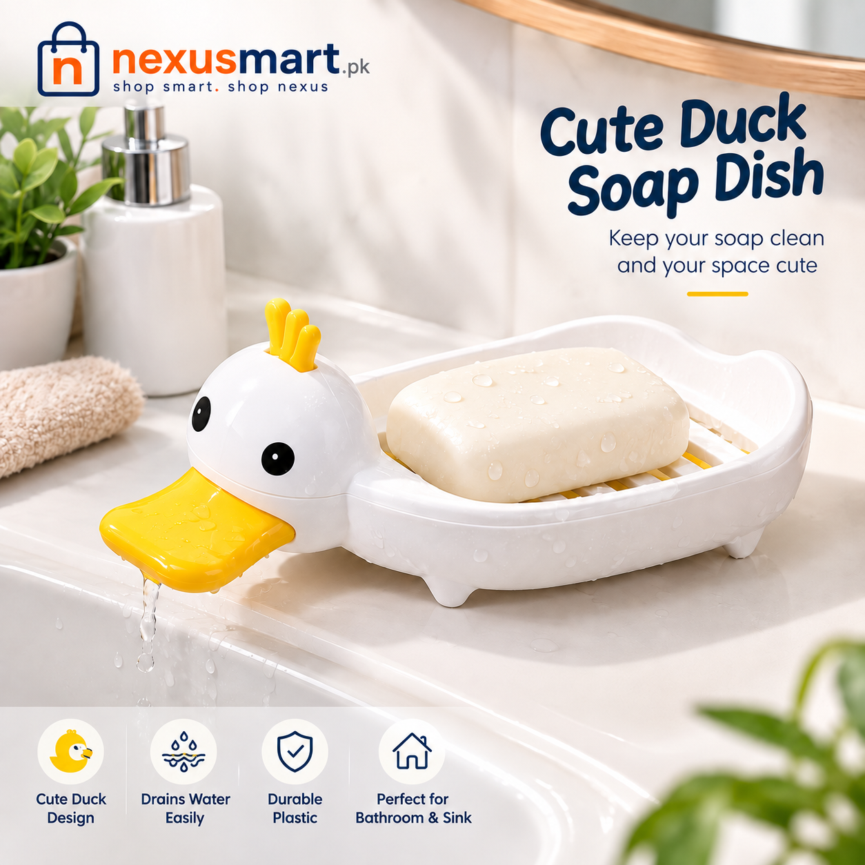 Cute Duck Soap Dish – Decorative Soap Holder for Bathroom & Sink
