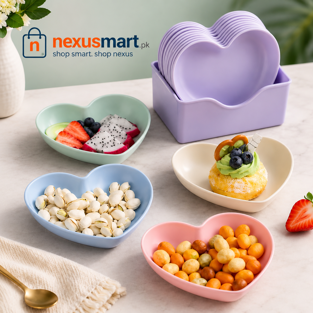 Pack Of 10 Heart Shape Plate Set (Multi Colours)