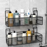 Wall Mounted Bathroom Shelf with Hooks - Black Mesh Organizer