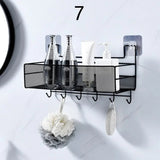 Wall Mounted Bathroom Shelf with Hooks – Black Mesh Organizer