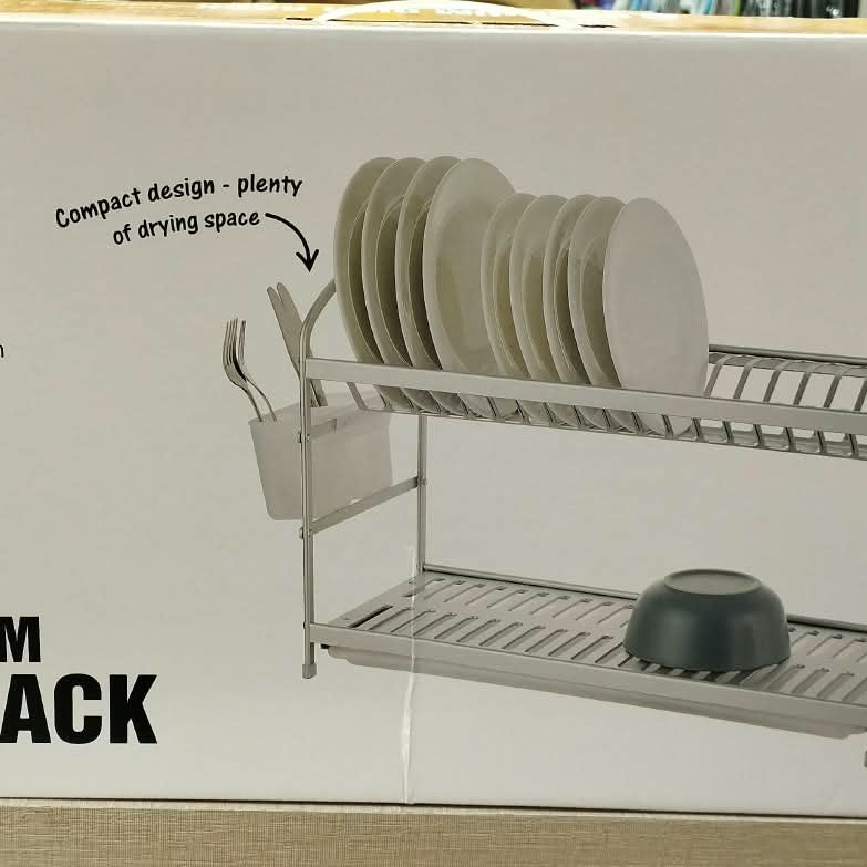 2-Layer Aluminium Dish Rack – Kitchen Plate & Utensil Drying Organizer