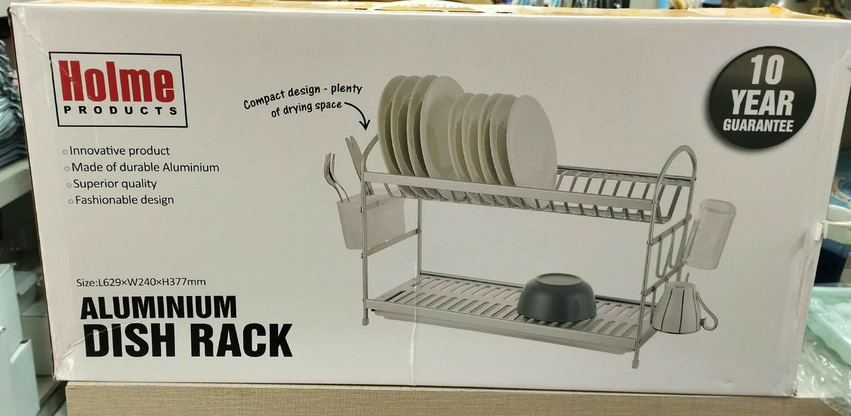 2-Layer Aluminium Dish Rack – Kitchen Plate & Utensil Drying Organizer