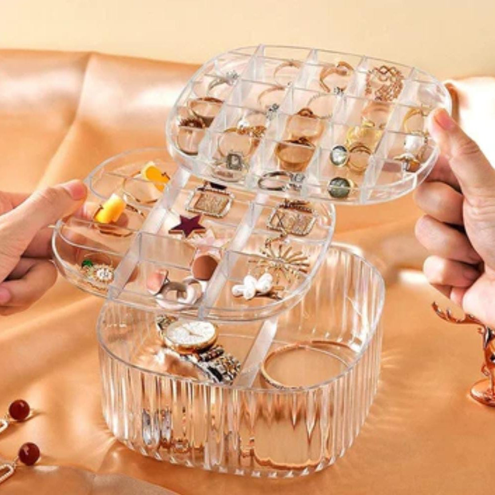 3-Layer Transparent Acrylic Jewellery Organizer – Square Storage Box