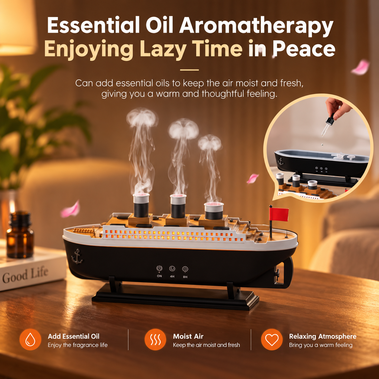 Titanic Ship Air Humidifier with Remote Control – Aroma Diffuser & Night Light