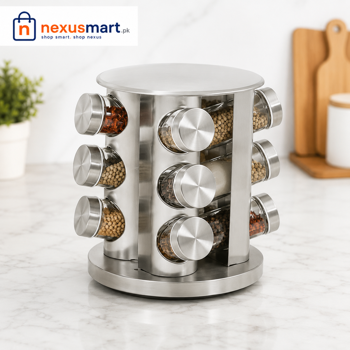 12-Piece Rotatable Stainless Steel Spice Rack – Countertop Seasoning Organizer