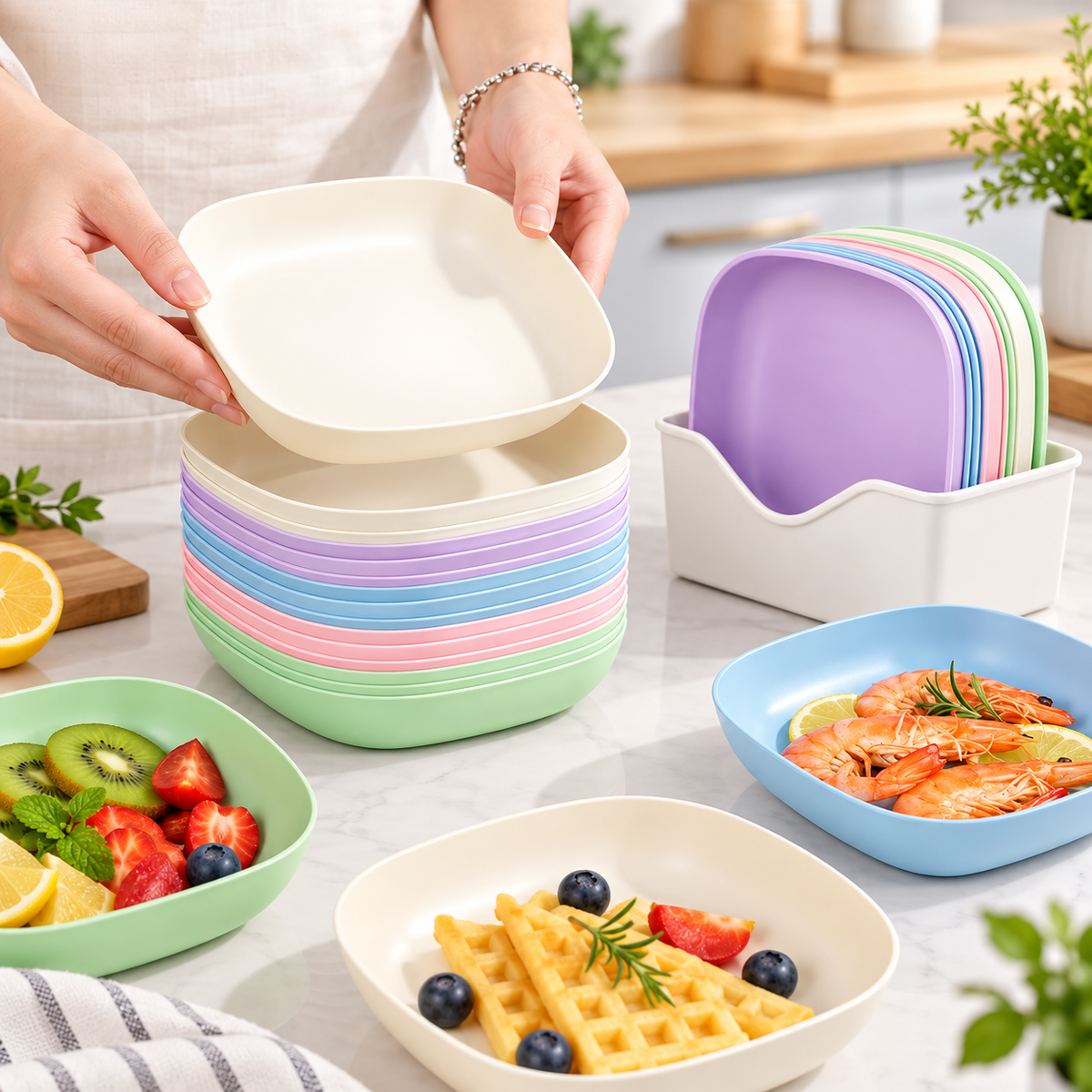 10-Piece Multi-Purpose Spit Bone Dish Set – Round & Square Plastic Side Plates