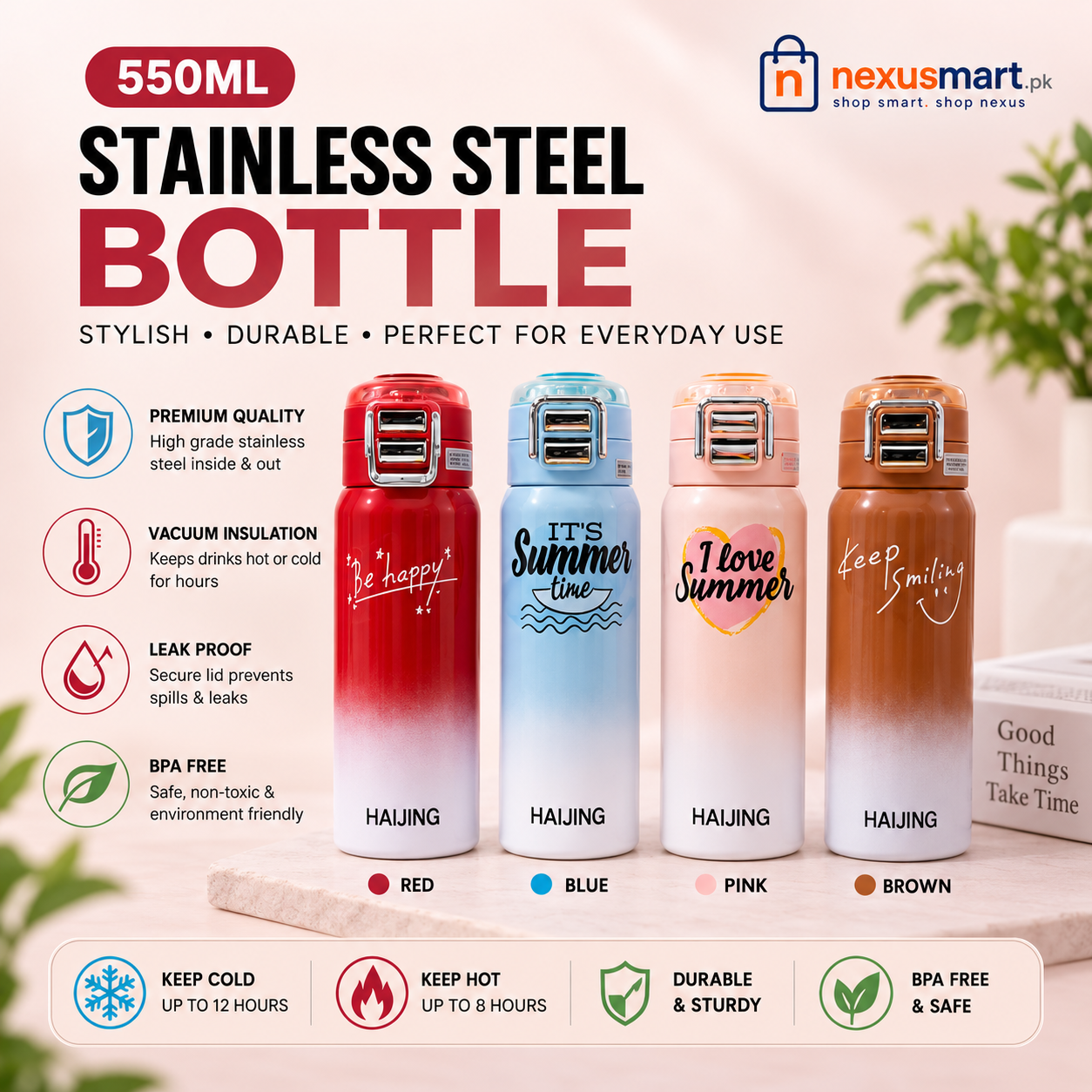 550ml Stainless Steel Water Bottle – Reusable Drinking Bottle