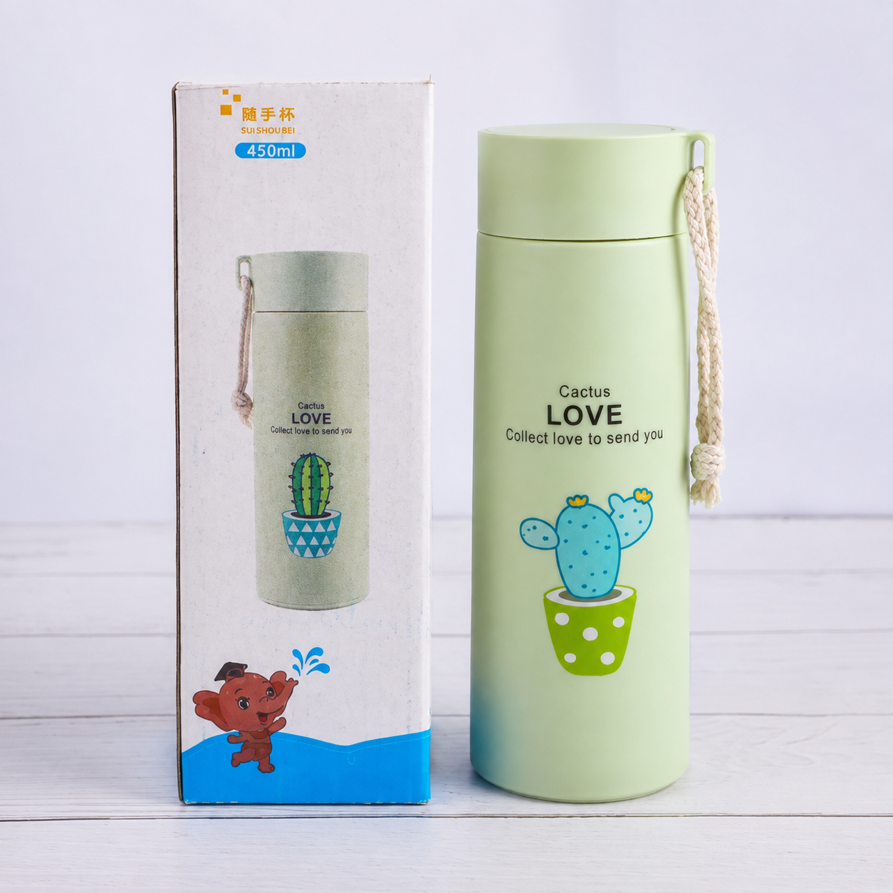 Cute Cactus Glass Water Bottle with Carry Strap – Portable Hydration Bottle