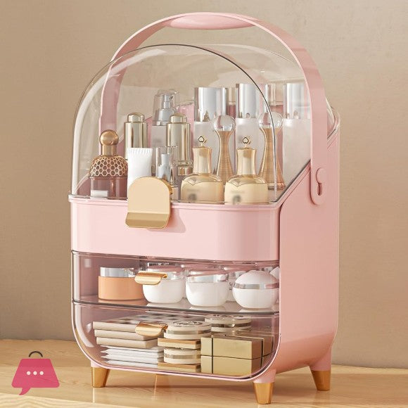 Makeup Organizer Countertop with Covered Top & Storage Drawers