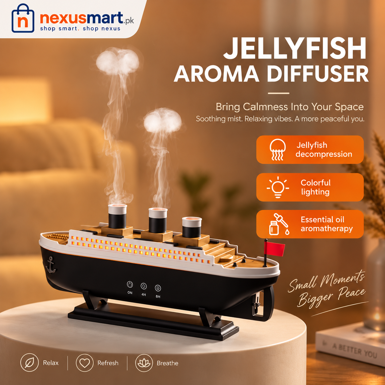 Titanic Ship Air Humidifier with Remote Control – Aroma Diffuser & Night Light