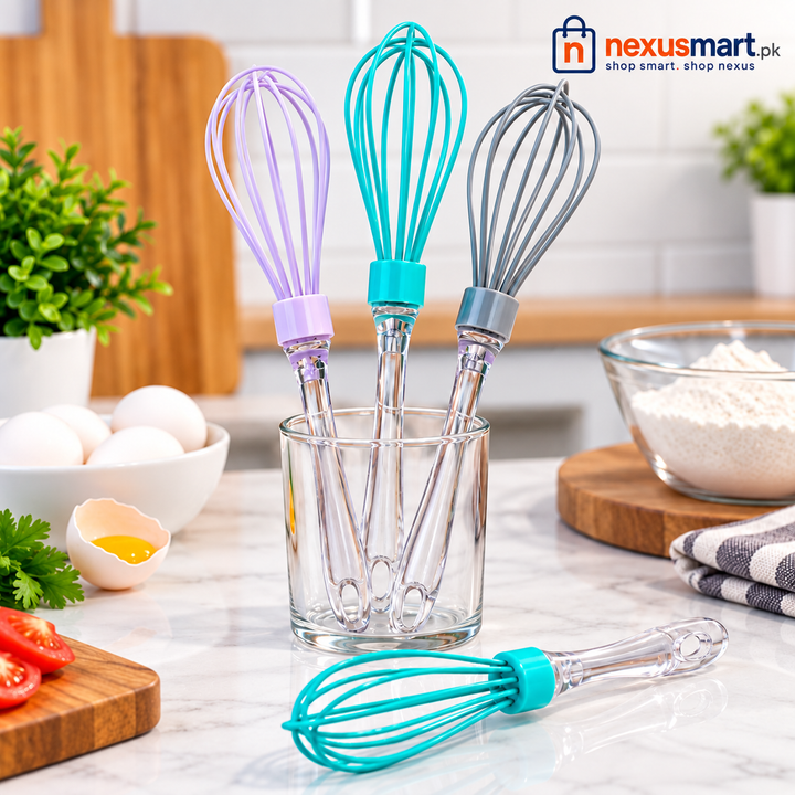 Manual Silicone Whisk – Egg Beater for Baking & Cooking