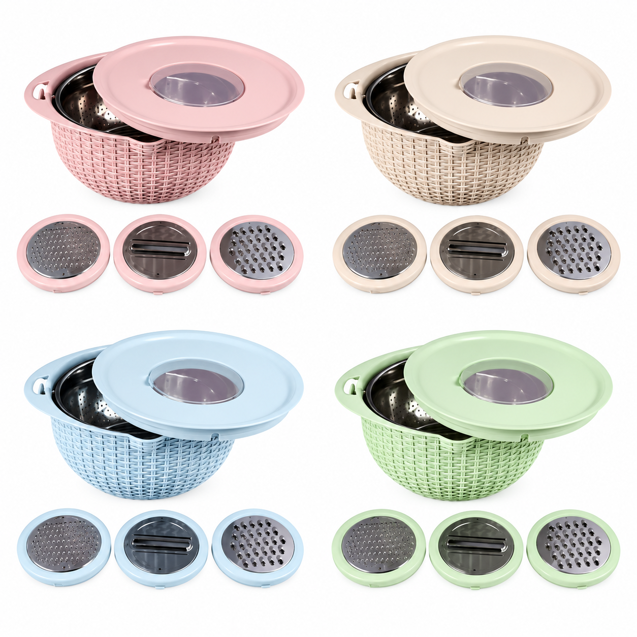 4-in-1 Rotatable Colander with Lid & Grater – Mixing Bowl Strainer Set