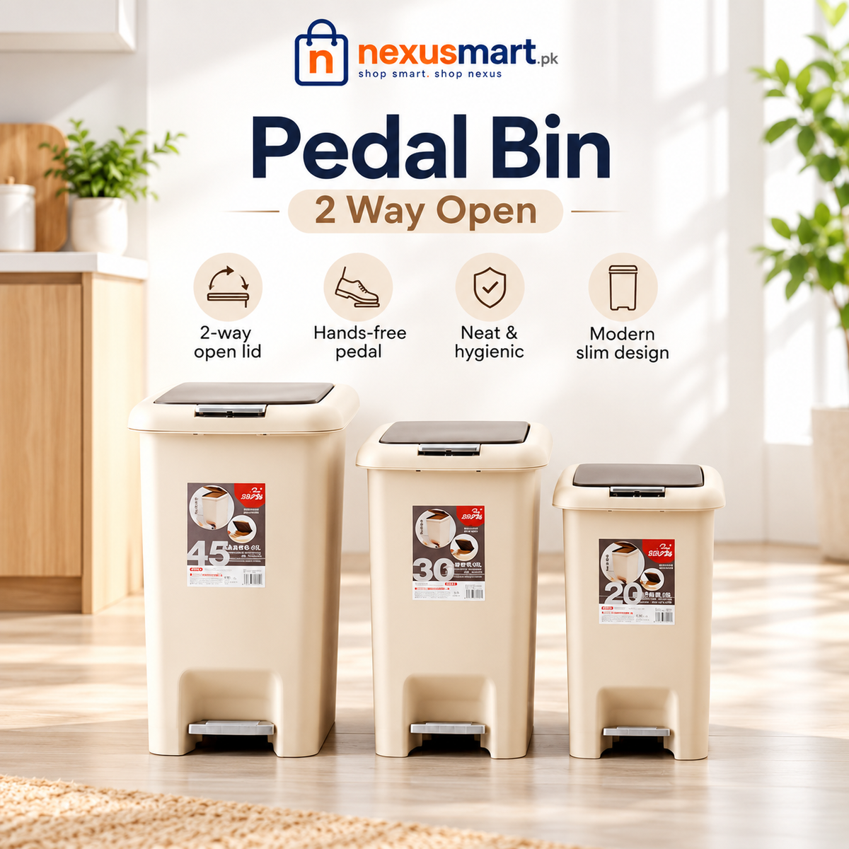 2-Way Open Pedal Bin for Home & Kitchen Waste