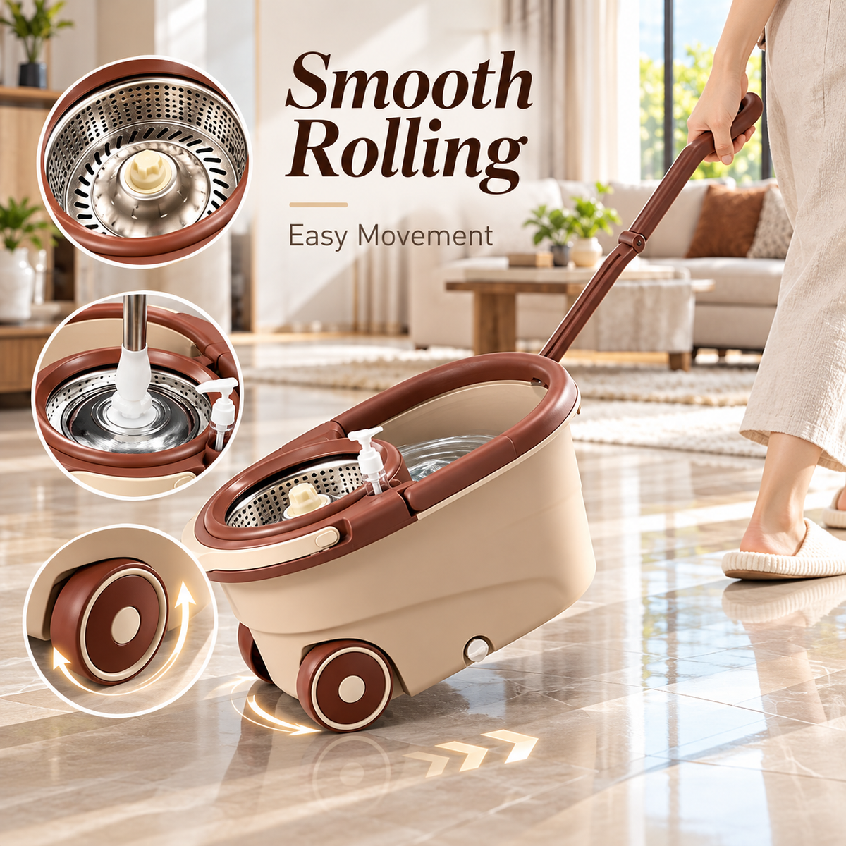 360° Spin Mop with Wheels – Floor Cleaning Mop System