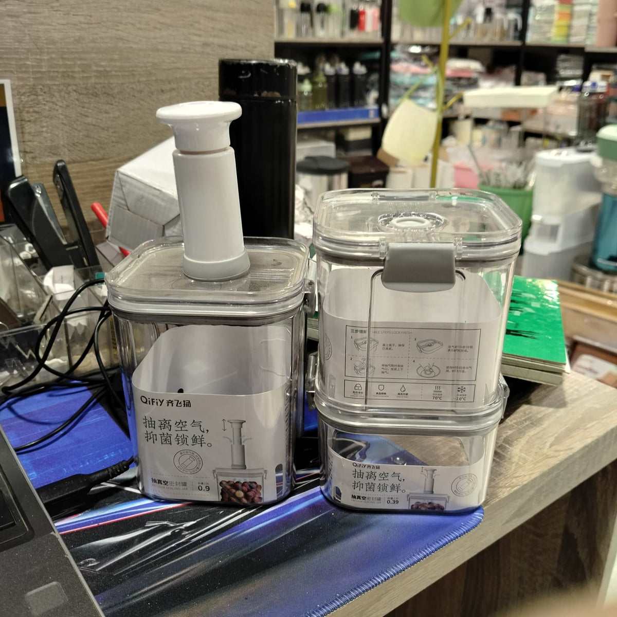 3-Piece Stackable Acrylic Vacuum Storage Box Set with Pump