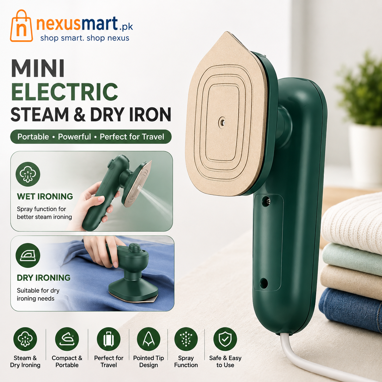 Mini Electric Steam & Dry Iron with Spray – Portable Travel Iron