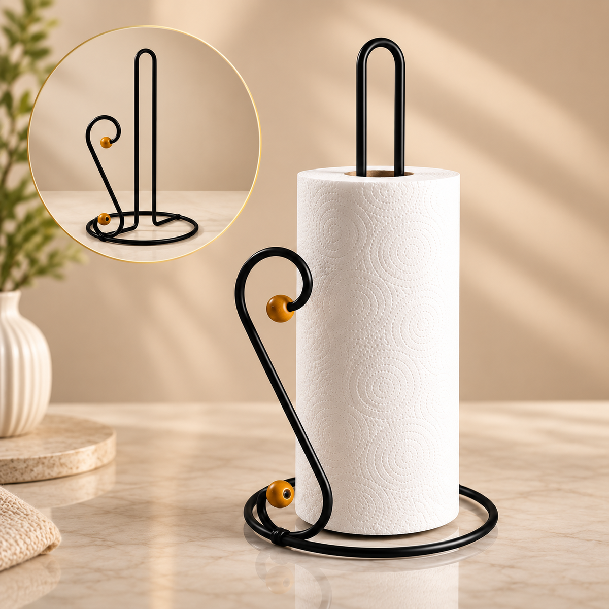 Metal Fancy Tissue Roll Holder – Decorative Paper Towel Stand