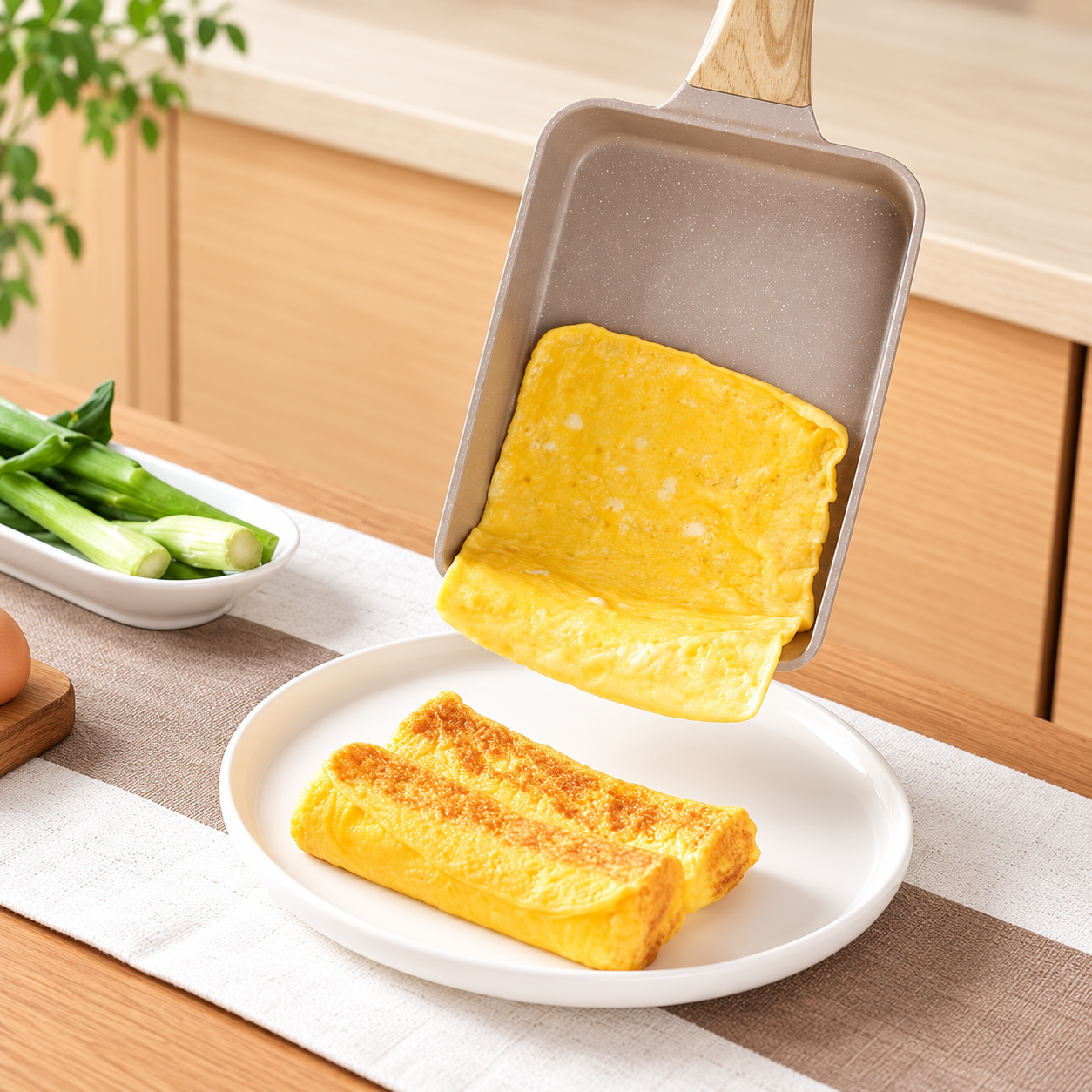 Square Ceramic Non-Stick Frying Pan with Wooden Handle – Omelette & Tamagoyaki Pan
