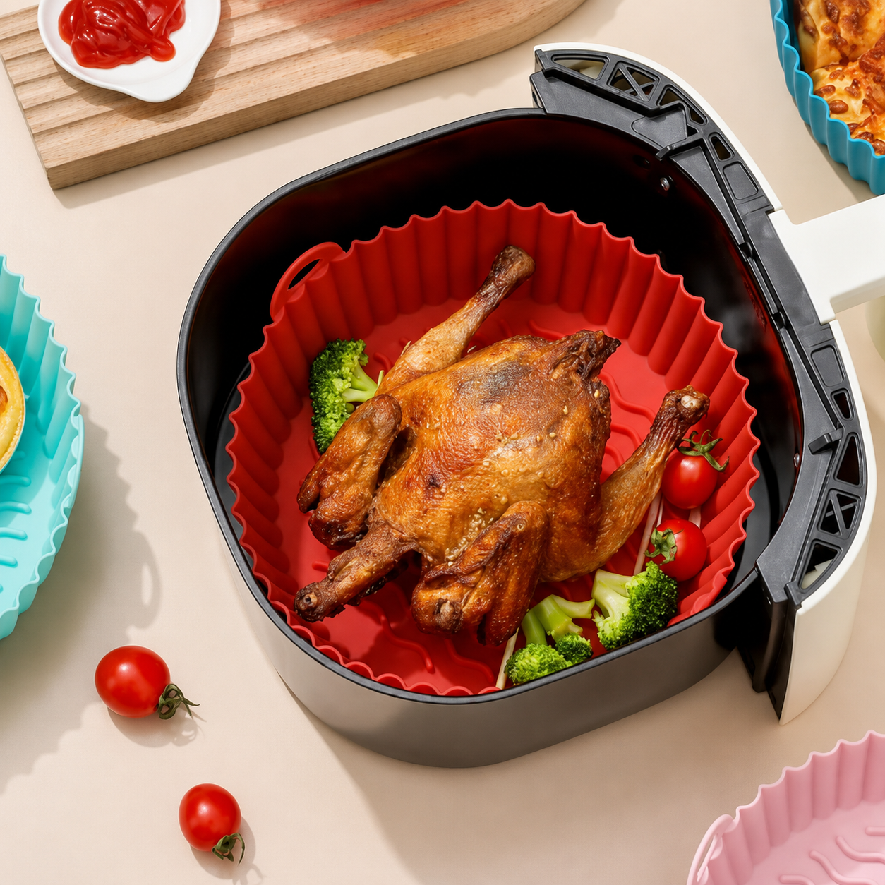 Round Silicone Air Fryer Basket Liner – Baking & Grill Pan Accessory