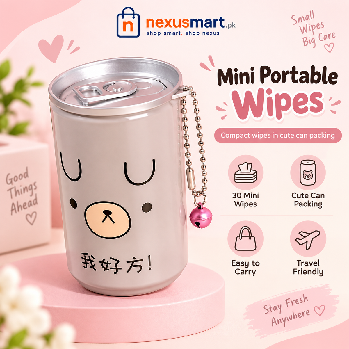 Pack of 30 Mini Portable Wipes with Can Packing – Travel Wipes