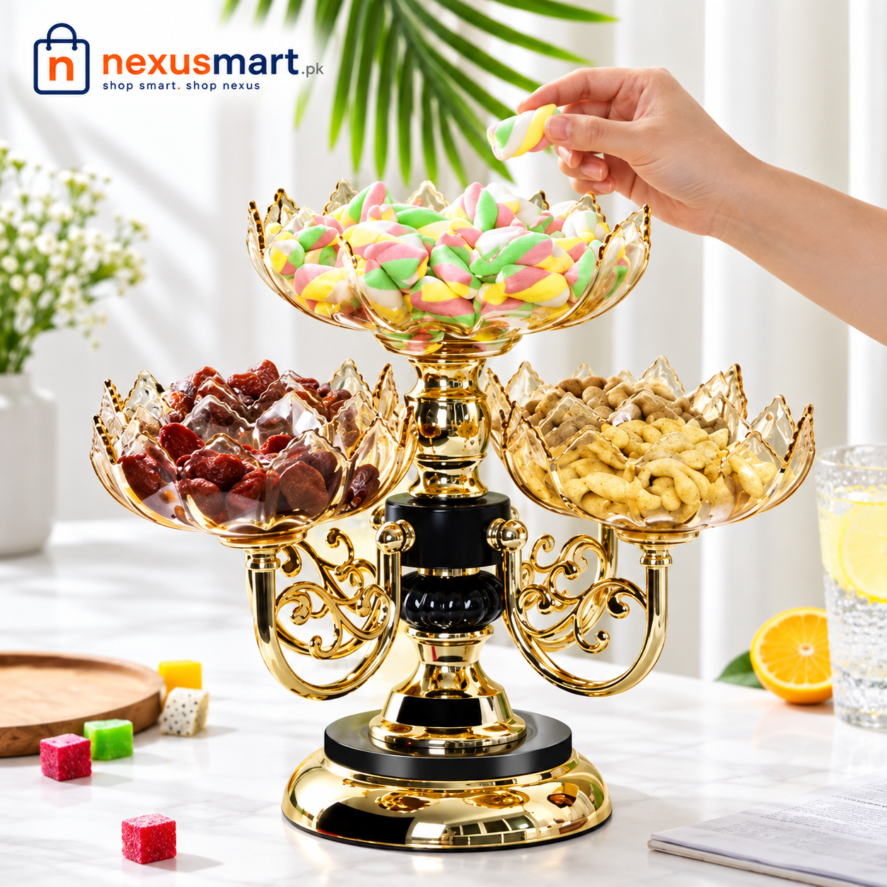 Multilayer Rotating Candy Platter – European Style Fruit & Snack Serving Bowl