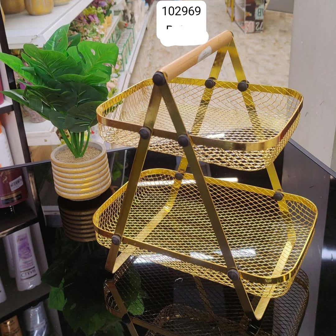 Golden 2 Tier Fruit Basket Stand – Elegant Gold Organizer