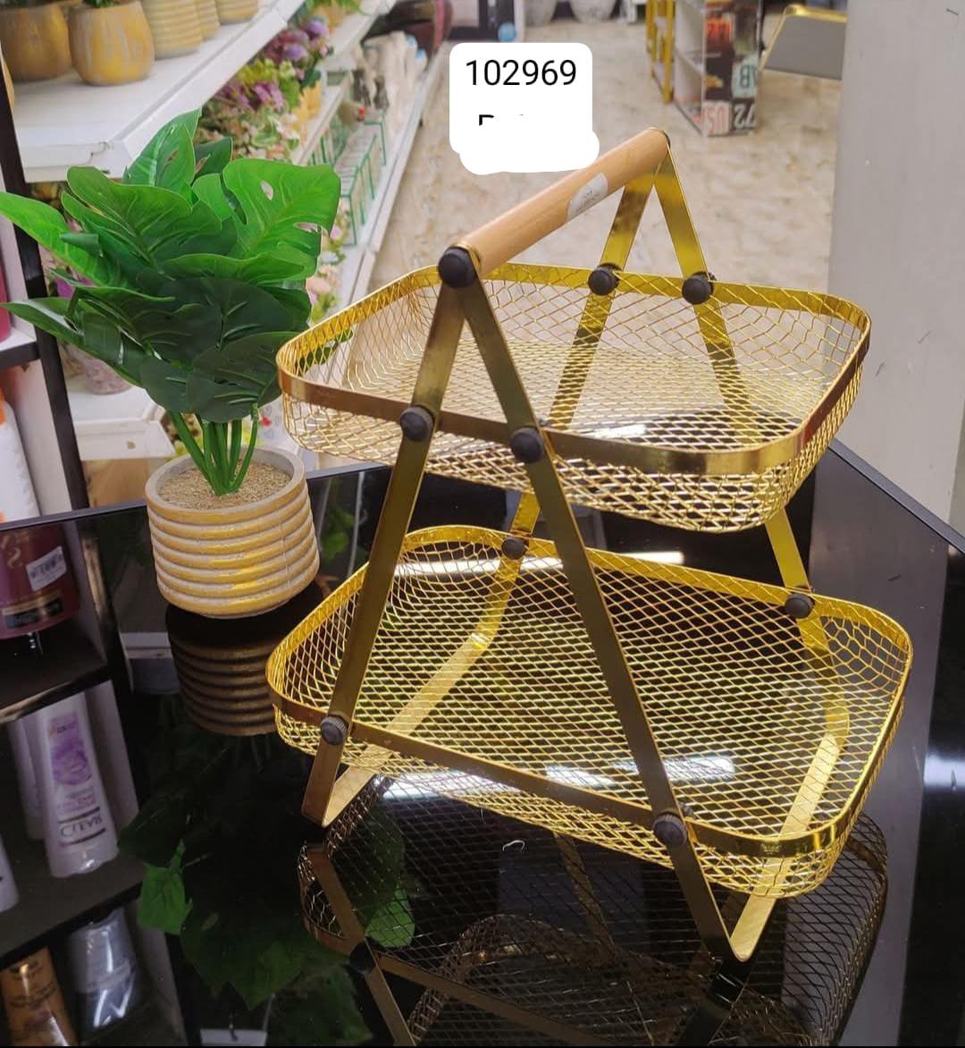 Golden 2 Tier Fruit Basket Stand – Elegant Gold Organizer