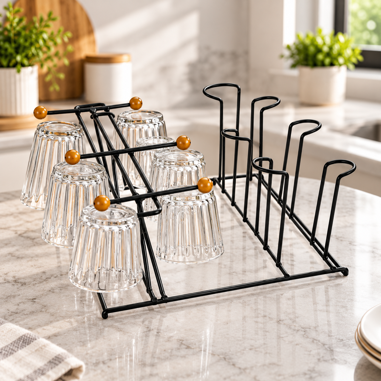 Metal 6 Mug & 6 Glass Table Holder – Countertop Drinkware Organizer