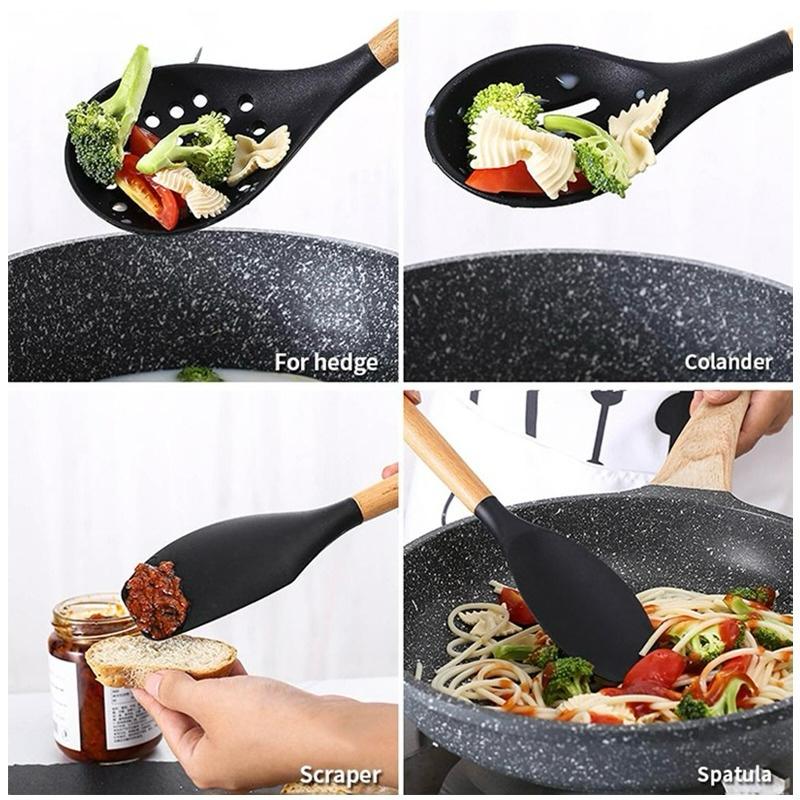 12 Pcs Silicone Utensil Set With Wooden Handle view 2 - Nexusmart Pakistan