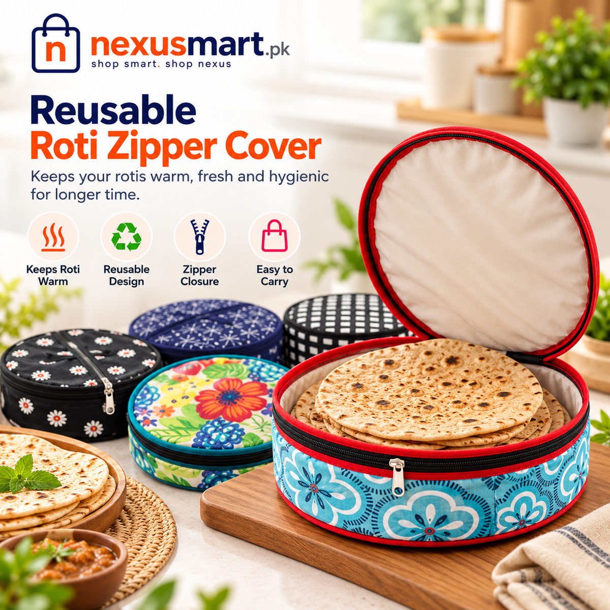 Roti Zipper Bag – Reusable Airtight & Insulated Chapati Storage Bag