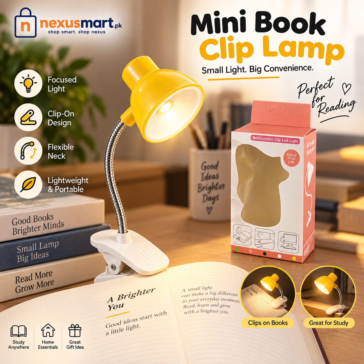 Mini Cute Book Clip Lamp – Portable Reading Light