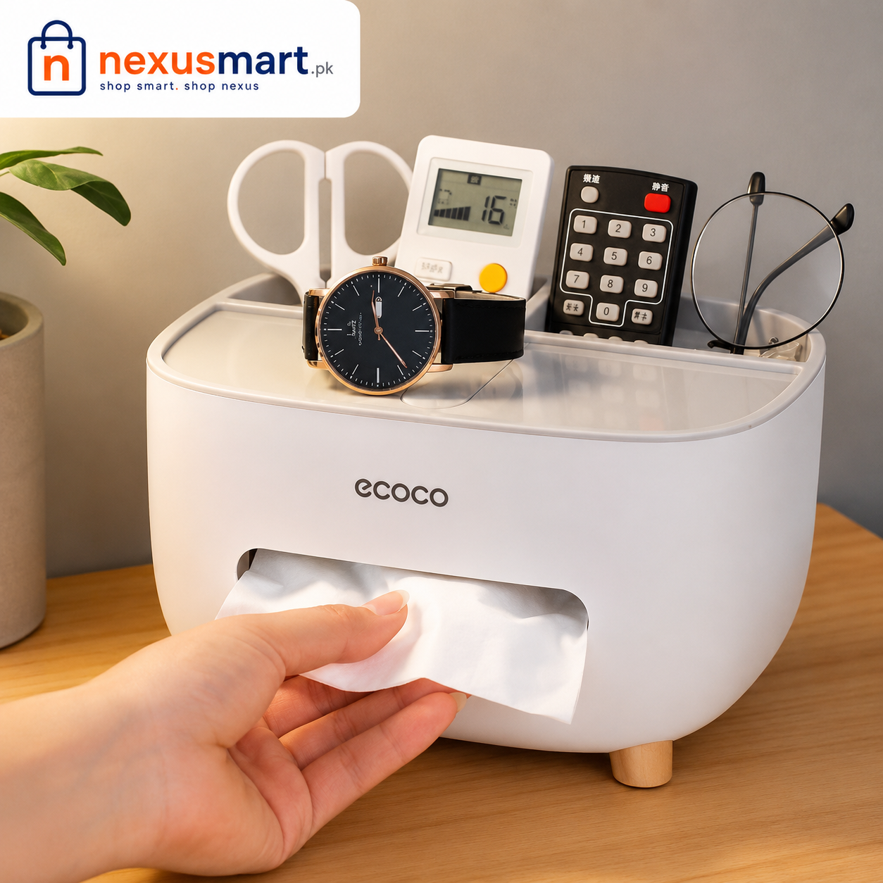 Ecoco Stylish Tissue Box Holder with Remote Holder Organizer
