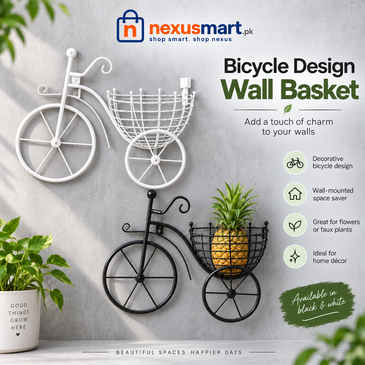 Bicycle Design Wall Basket – Decorative Wall-Mounted Organizer