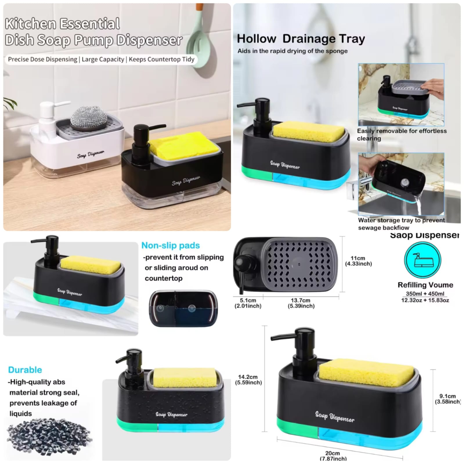 2-in-1 Dish Soap Pump Dispenser with Sponge Holder view 2 - Nexusmart Pakistan