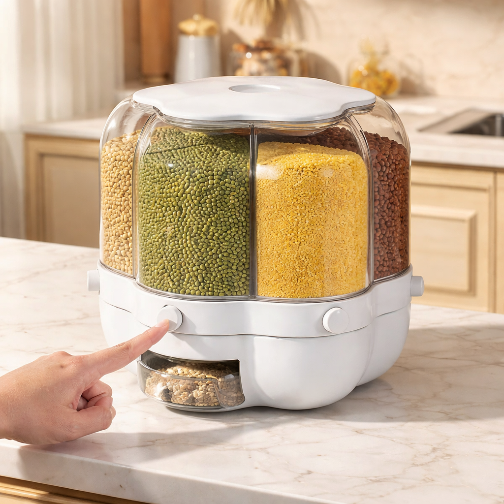 Rotating Rice Dispenser – 360° Rotation Kitchen Storage