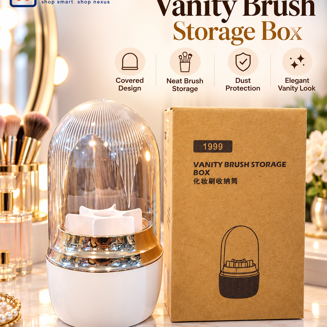 360° Rotating Makeup Brush Holder with Lid