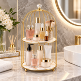 2-Tier Golden Vanity Cage – Cosmetic & Perfume Organizer Stand