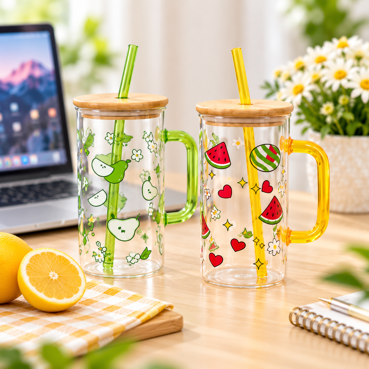 Fruit Design Cute Glass Sipper for Everyday Drinks