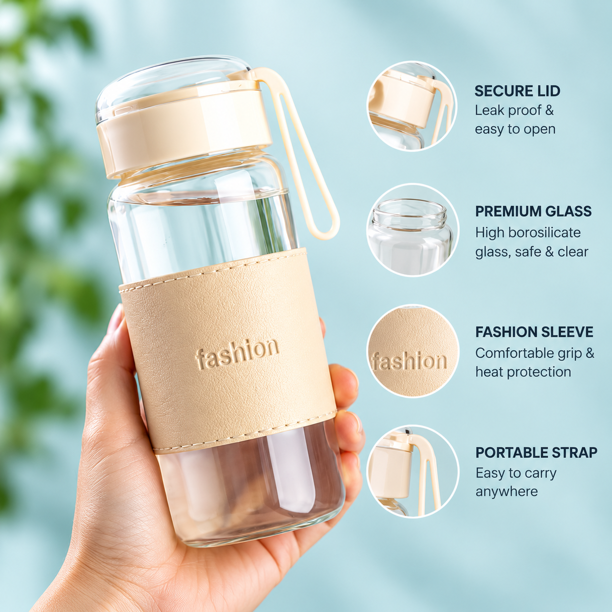 400ml Glass Bottle with Cup – Compact Reusable Drinking Set