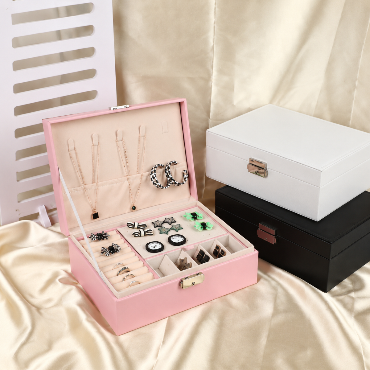 Ragzin Jewellery Box with Multi-Compartment Storage – Necklace, Ring & Earring Organizer