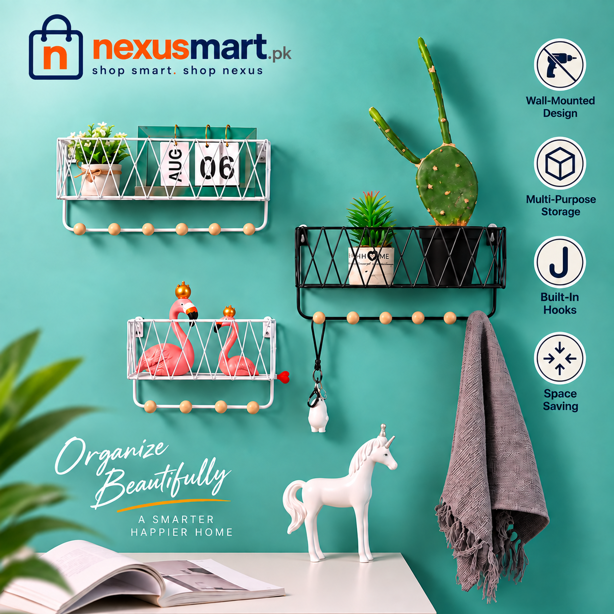 Criss Cross Wall Shelf – Decorative Wall-Mounted Storage Organizer