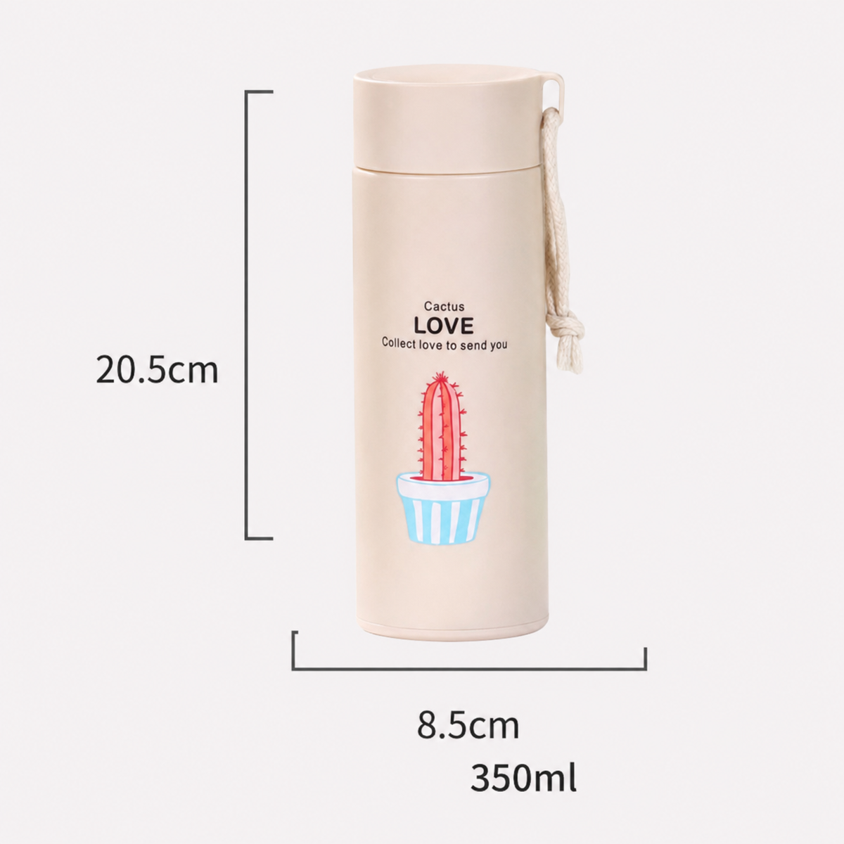 Cute Cactus Glass Water Bottle with Carry Strap – Portable Hydration Bottle