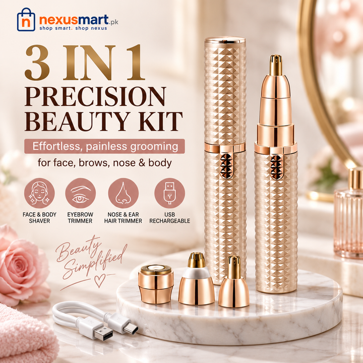 3-in-1 Golden Rechargeable Hair Remover – Facial & Body Grooming Kit