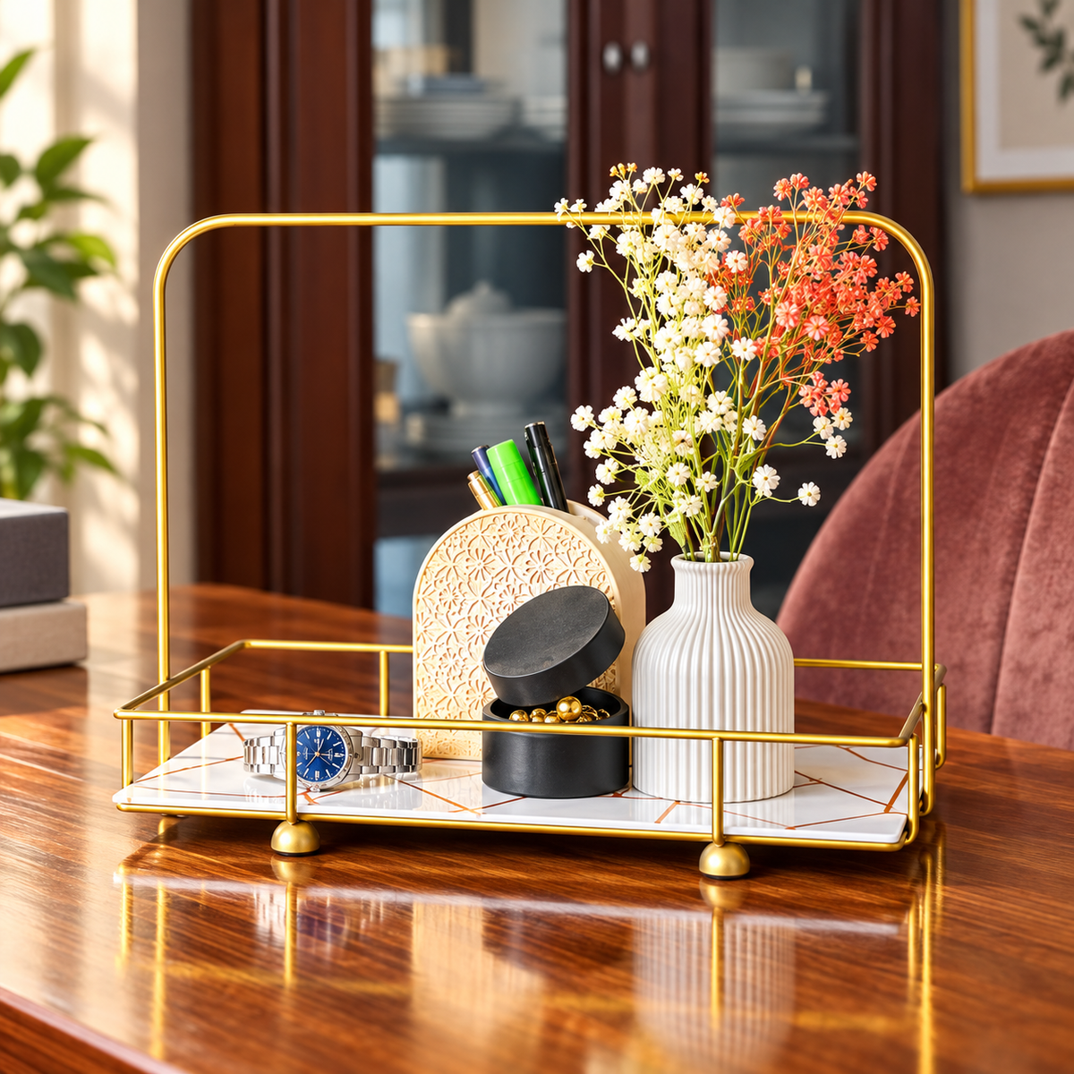 Matrix Golden Arc Vanity Stand – Cosmetic & Perfume Organizer