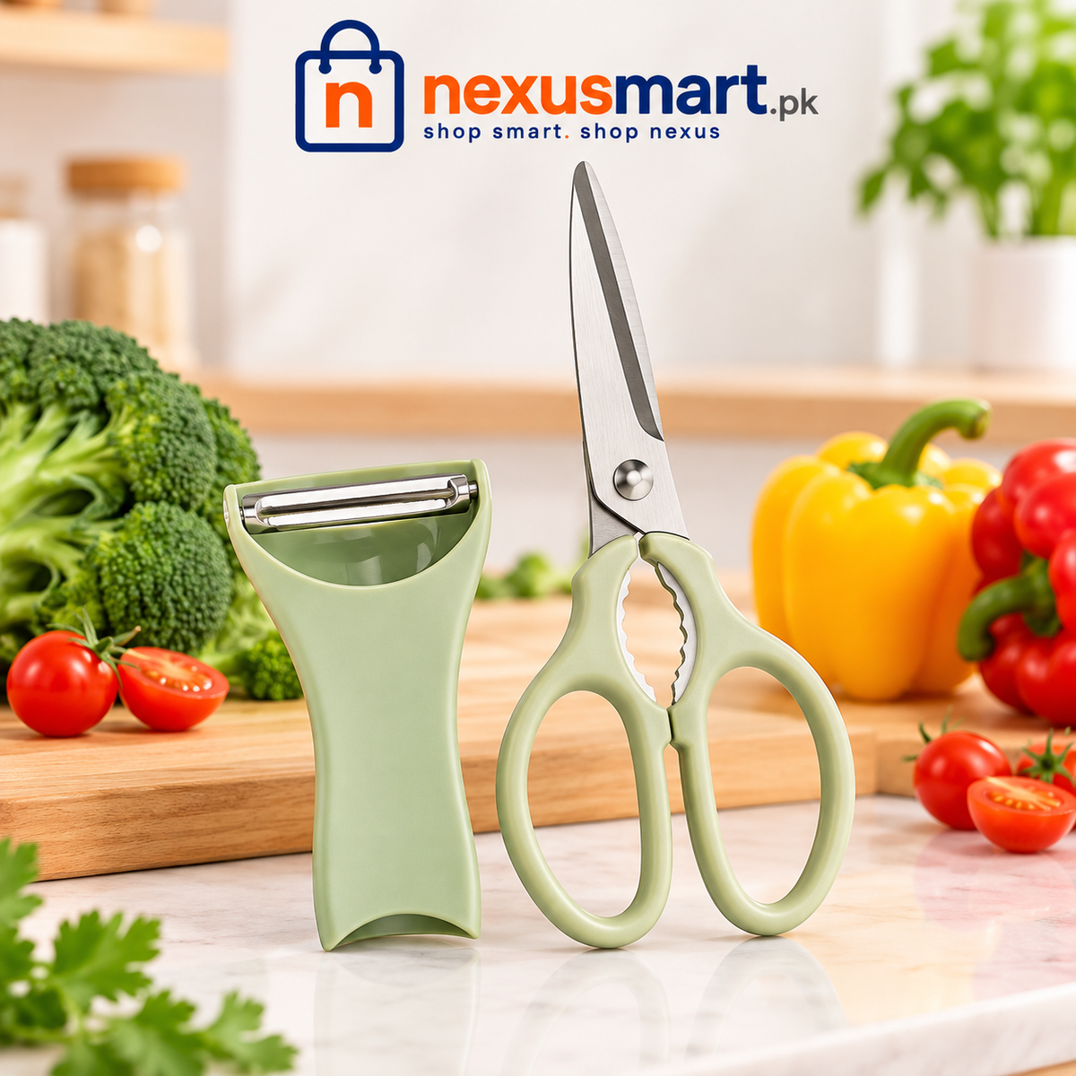 2-in-1 Peeler with Scissors – Multipurpose Kitchen Cutting & Peeling Tool