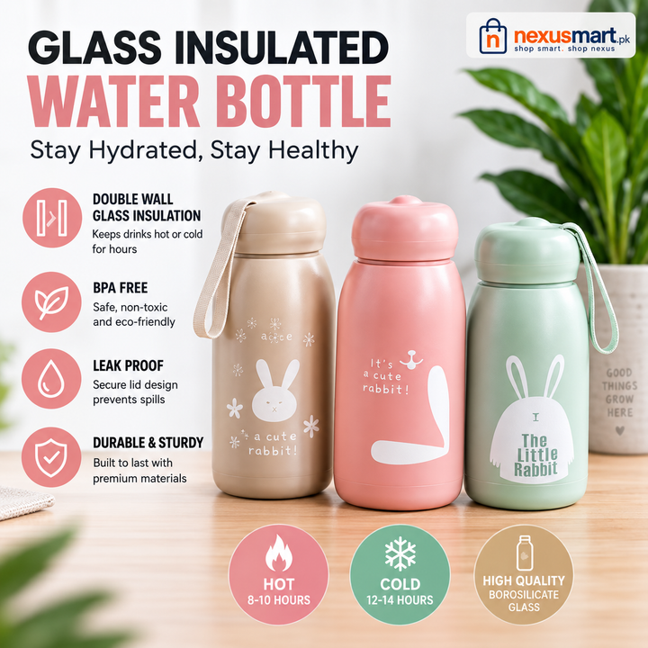 320ml Glass Insulated Water Bottle – Compact Reusable Drinking Bottle