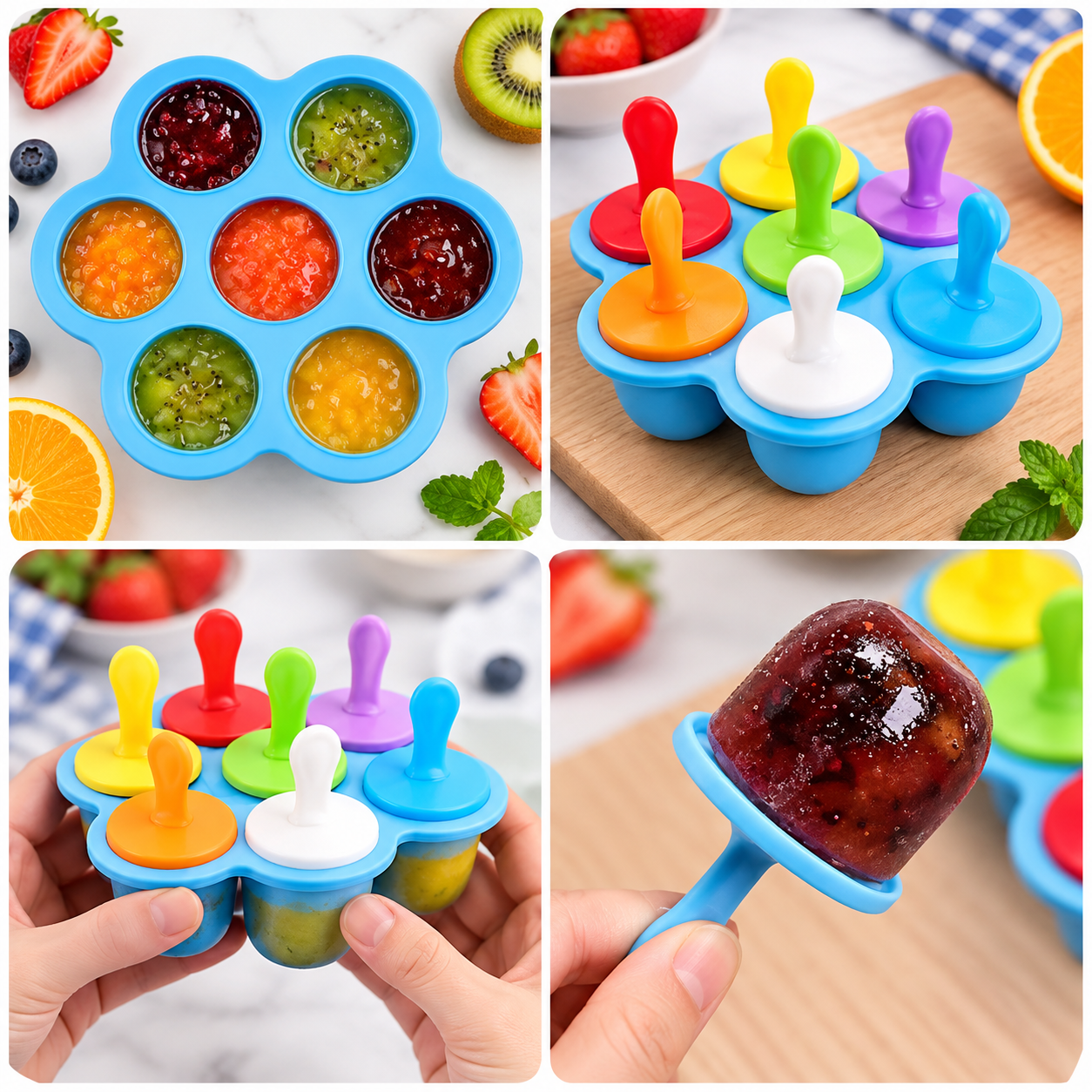 7-Grid Silicone Popsicle Mold Tray – Fruit Shake & Ice Cream Maker