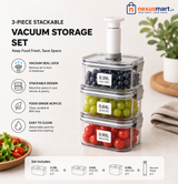 3-Piece Stackable Acrylic Vacuum Storage Box Set with Pump