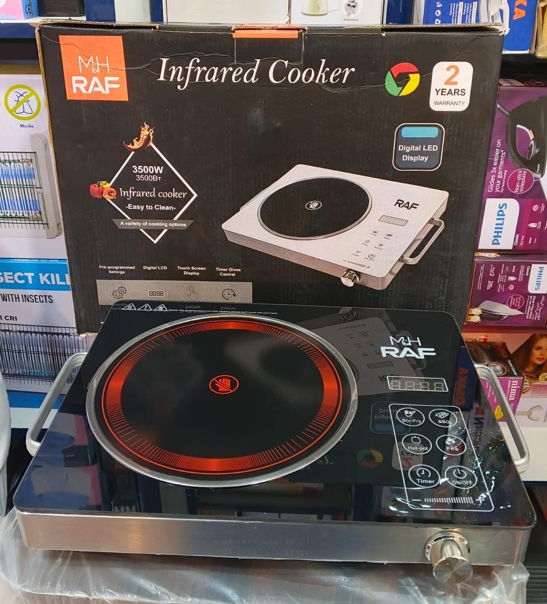 RAF Original 3500W Infrared Electric Cooker – Black Glass