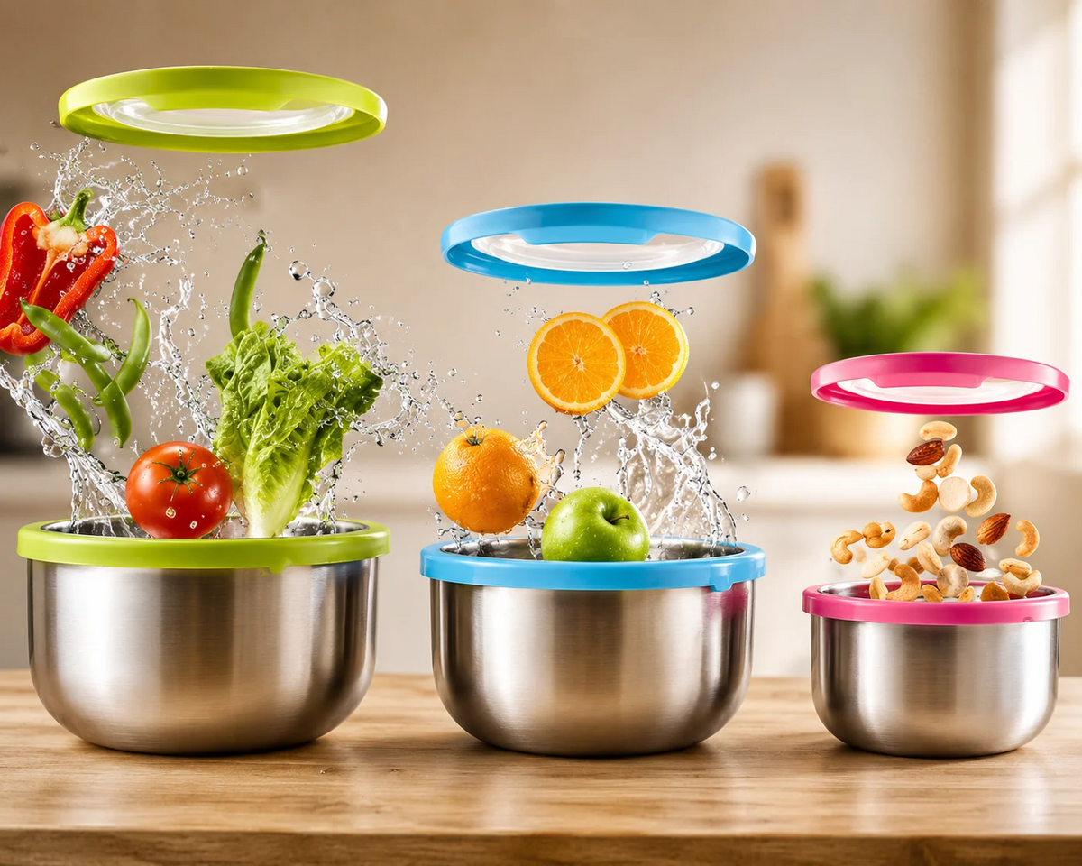 5-Piece Stainless Steel Mixing Bowl Set with Colorful Lids